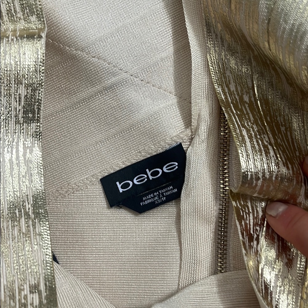 Bebe Gold Ruched Off-Shoulder Bodycon Dress - Picture 3 of 5